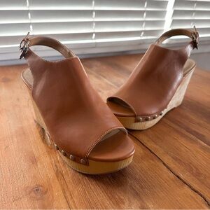 G.H. Bass Regina Brown Wedge Sandals 8.5 Studded Platform Slingback Open Toe